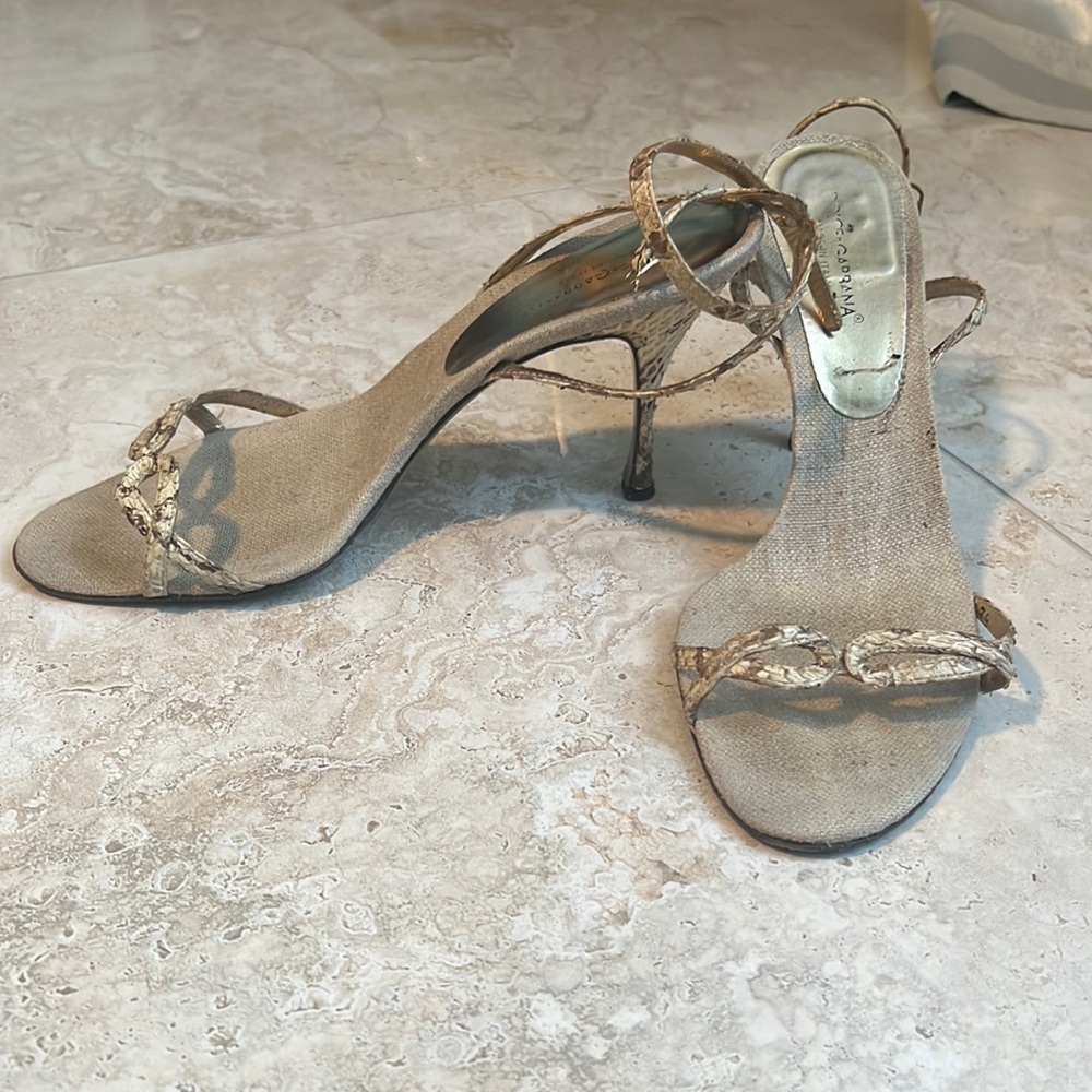 Dolce&Gabbana strappy snake skin sandals, sz 39, 4” stiletto Italy